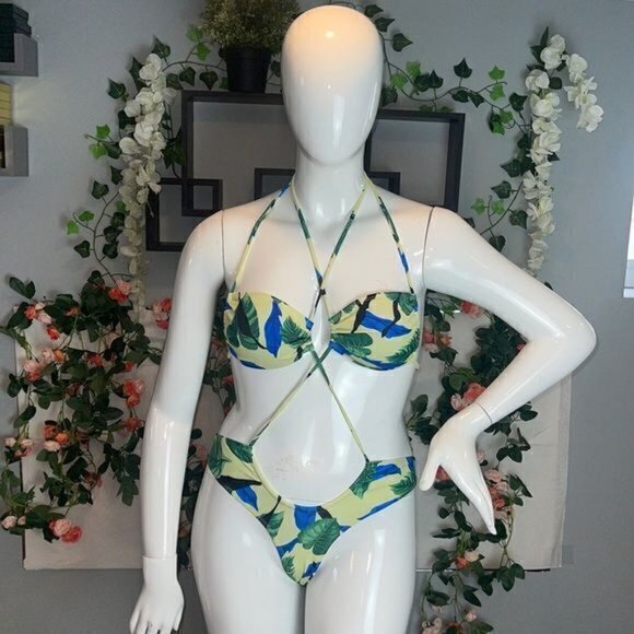Tropical Halter 2 Piece Bikini Triangle Top‎ Criss Cross Front size Large RefFNB - Picture 5 of 10